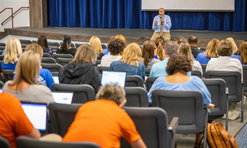 Superintendent Jason Golden speaks to school administrators